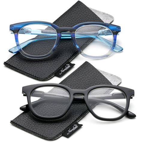 newbee fashion round frame bifocal reading glasses with pouch 2 pack