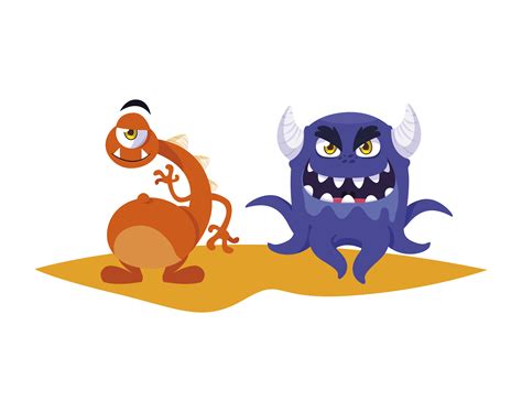 Funny Monsters Couple Comic Characters Colorful 654232 Vector Art At