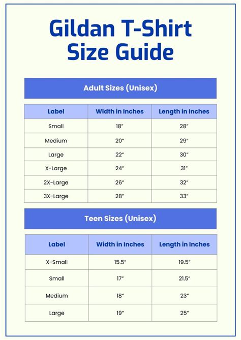 Gildan Size Chart In Illustrator Portable Documents Download