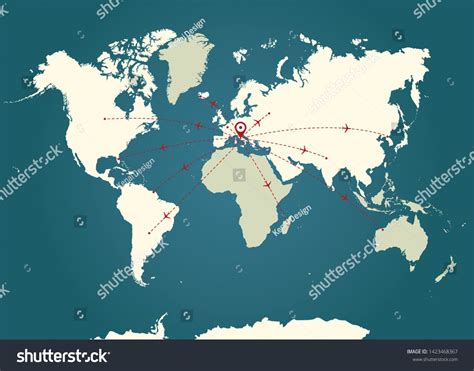 Vector World Map With Flight Routes In Vintage Colours Perfect For