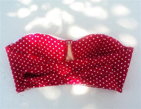 ON SALE Red Bandeau Top Fully Lined Bikini Top To Polka Dots Lovers