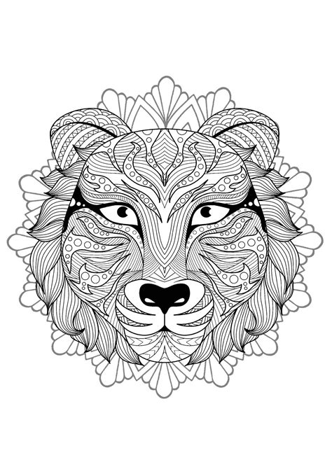 Complex Mandala Coloring Page With Tiger 4 Difficult Mandalas For