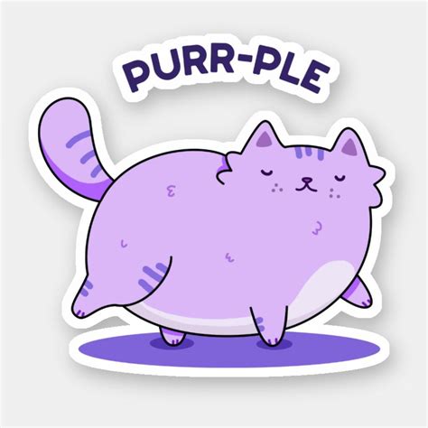 Purr Ple Funny Fat Kitty Cat Pun Features A Cute Fat Purple Kitty Cat Looking Purrrrfectly