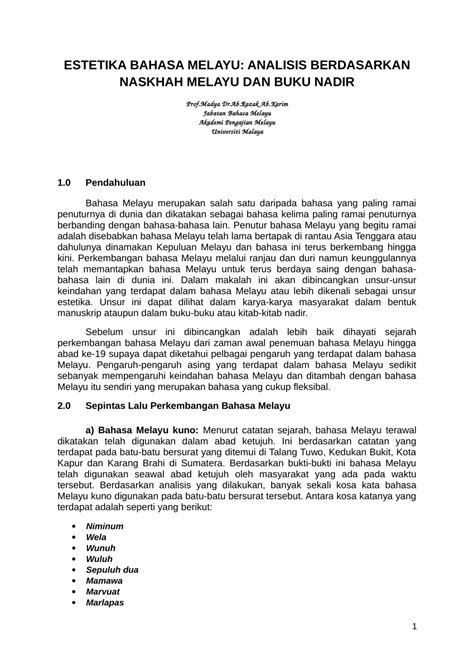 Plan your study in malaysia by learning the official langauge. (PDF) ESTETIKA BAHASA MELAYU: ANALISIS BERDASARKAN NASKHAH ...