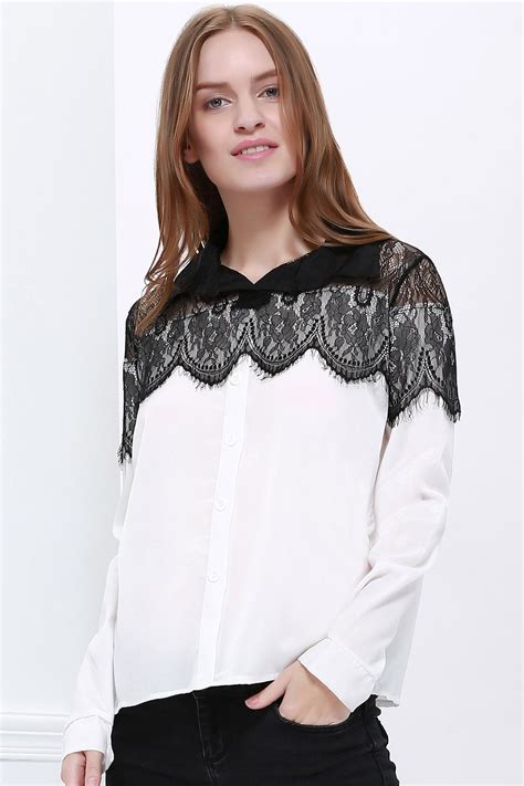 As The Picture One Size New Long Sleeve Black Lace Chiffon Shirt Blouse