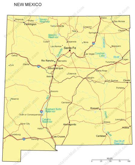 New Mexico Map Counties Major Cities And Major Highways Digital