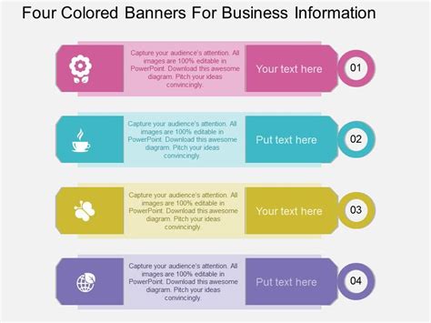 Pptx Four Colored Banners For Business Information Flat Powerpoint