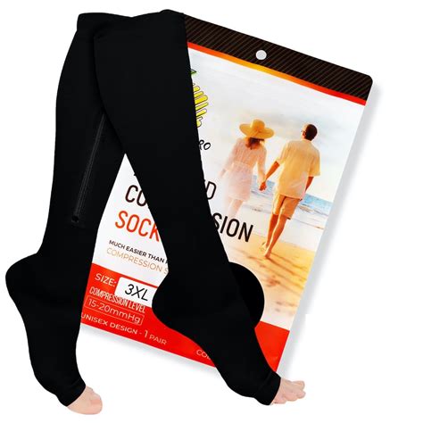 Zippered Compression Socks Medical Grade Firm Easy On 15 20 Mmhg Knee High Open Toe