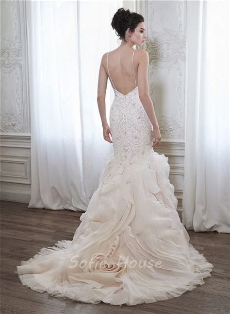 Beaded mermaid tulle wedding bridal dress sequin lace applique formal gowns. Mermaid Low Back Champagne Floral Organza Ruffle Beaded ...