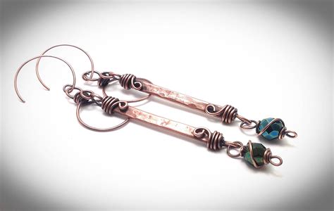 Wire Wrapped Jewelry Hanging Earrings Copper Jewelry Handcrafted