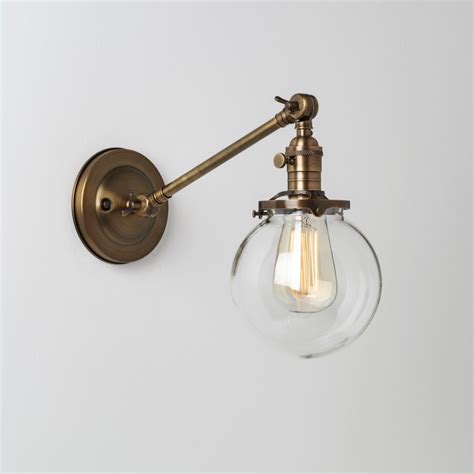 Sconce Lighting With Glass Globe Shade Adjustable Arm Fixture Etsy