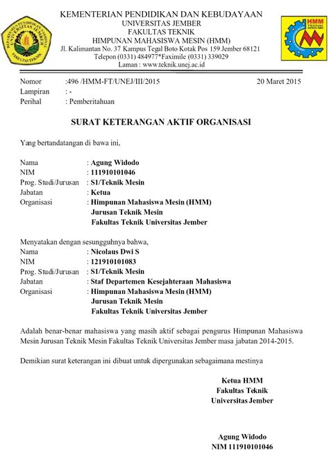 Contoh Surat Aktif Organisasi Ukm Himpunan Contohsurat Pro