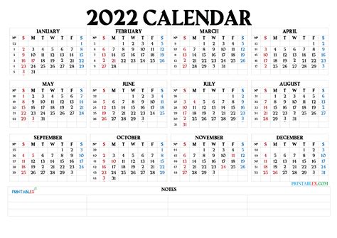 Free Printable 2022 Calendar By Month 22ytw64 12 Month One Page
