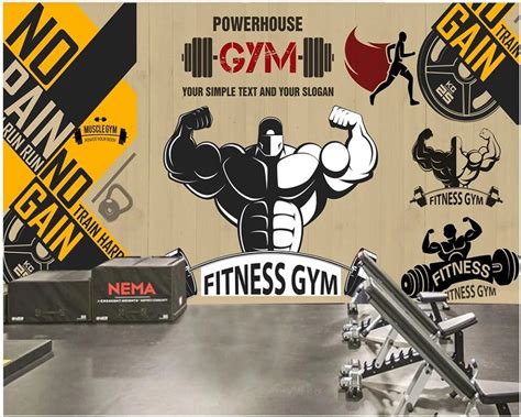 Custom Mural 3d Photo Wallpaper Nostalgic Cartoon Fitness Character Weightlifting Gym Background