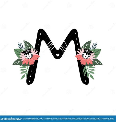 Letter M With Floral Design Plant Design Stock Vector Illustration