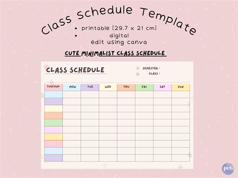 Cute Minimalist Class Schedule Template Etsy Australia