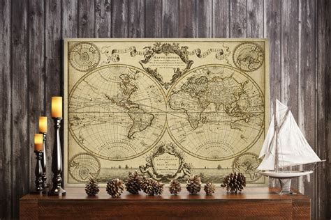 1720 Old World Mapworld Map Wall Art Historic Map Antique Style Map