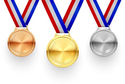Gold Silver And Bronze Medals On Ribbons Realistic Illustrations Set