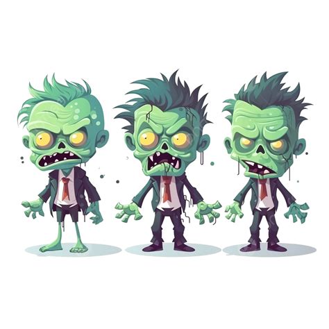 Cartoon Zombies Character Design Flat Style For Halloween Zombie