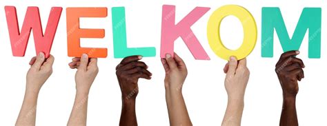 premium photo multi ethnic group of people holding the dutch word welkom welcome
