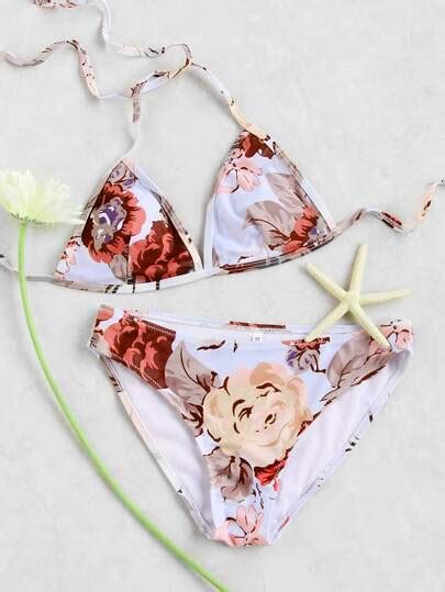 Calico Print Triangle Bikini Set Shein Sheinside