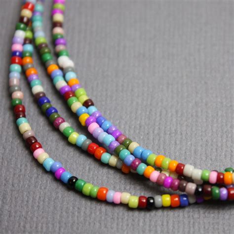 Multi Color Seed Bead Necklace Thin 15mm Single Strand