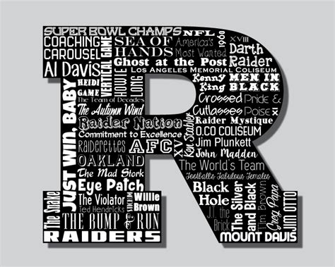 Oakland Raiders Word Art Typography Subway Wall Art Home Decor