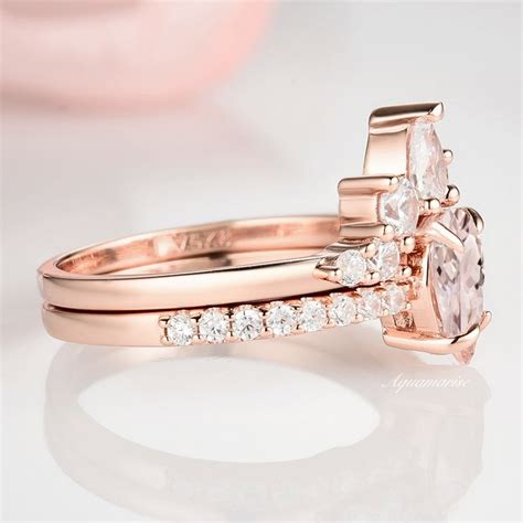 Teardrop Morganite Ring Set 14k Rose Gold Vermeil Vintage Etsy