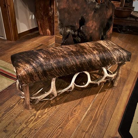 Cowhide Antler Bench In 2020 Natural Wood Furniture Cowhide Bench