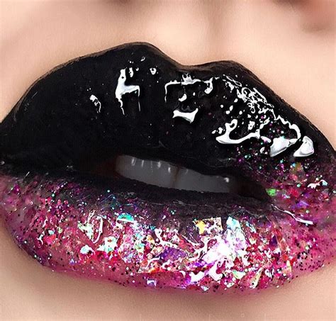 Glittering Red And Black Lips Crystal Lips Glitter Lips Lip Art