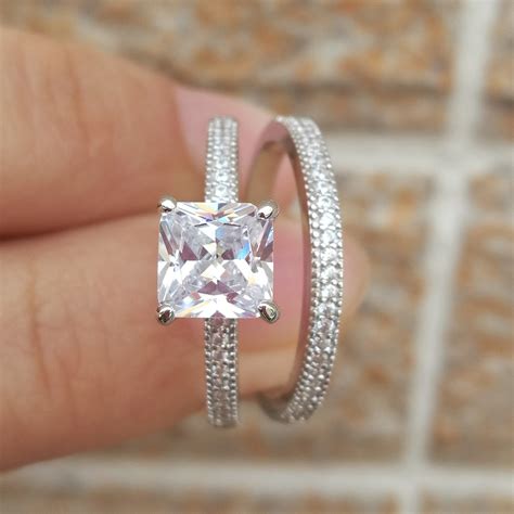 Wedding Engagement Ring Set For Women 13ct Princess Cz 925 Sterling