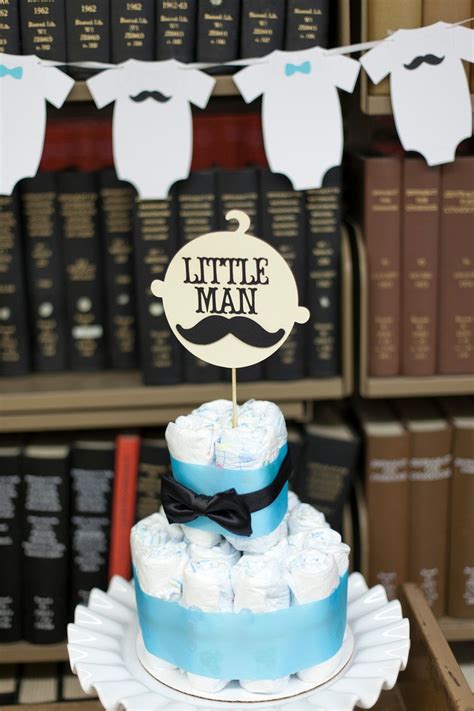 Little man baby shower with its super cute sweets and darling details, the rustic elegance embodied in this memorable occasion will not only delight but enchant and inspire! Little Man Baby Shower Diaper Cake - Centerpiece - Little ...