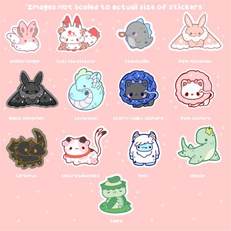 Kawaii Mythical And Cryptid Creatures Die Cut Stickers Etsy