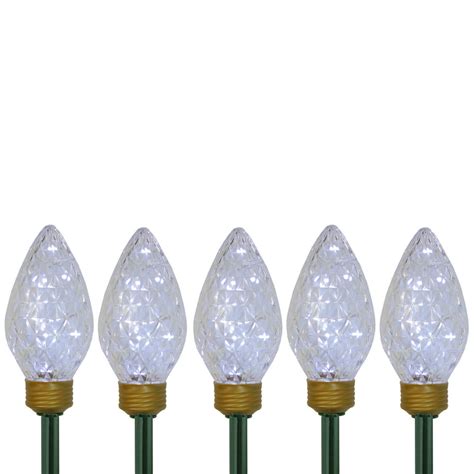 Set Of 5 Lighted Led Jumbo C9 Bulb Christmas Pathway Marker Lawn Stakes