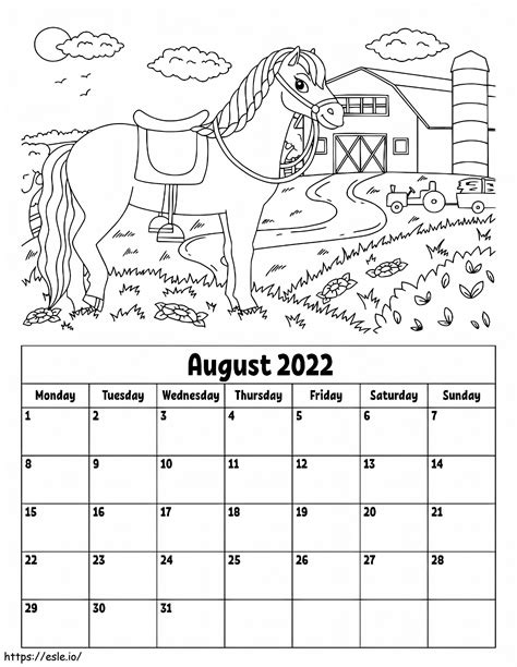 August 2022 Calendar Coloring Page