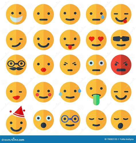 Set Of Different Smileys Flat Design Stock Vector Image 70083135