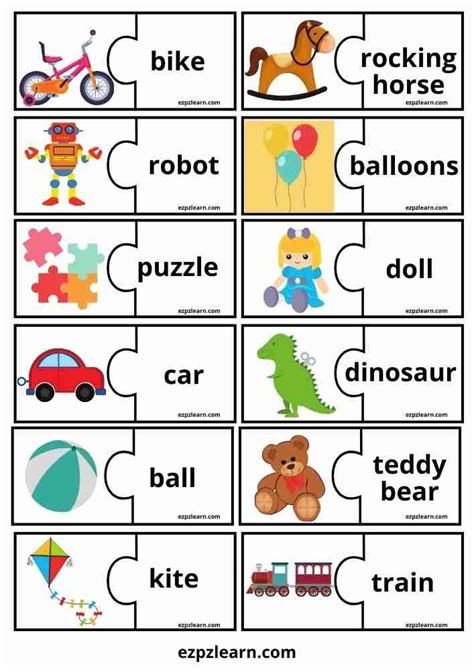 Free Printable Puzzle Match Game Topic Toys For Kids Esl Resource