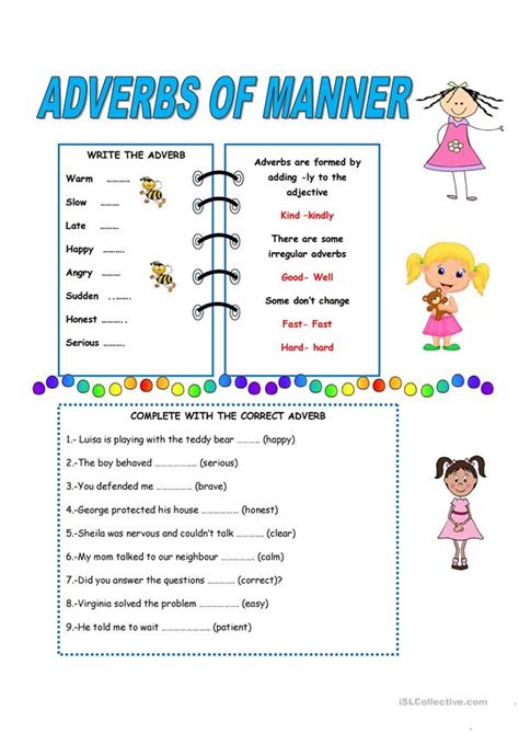 There is a list of adverbs of manners examples. ADVERBS OF MANNER - English ESL Worksheets for distance learning and physical classrooms