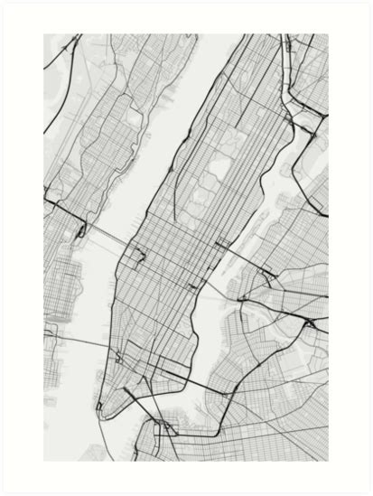 Manhattan New York Usa Map Black On White Art Prints By