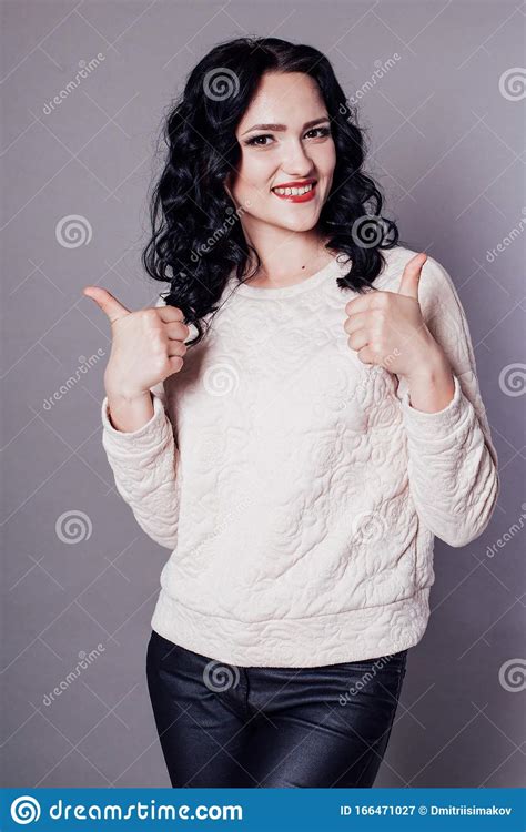 Beautiful Stylish Girl Shows Fingers Fashion Like Stock Image Image