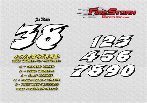 Oversteer Race Car Full Number Decals Racing Graphics Kit