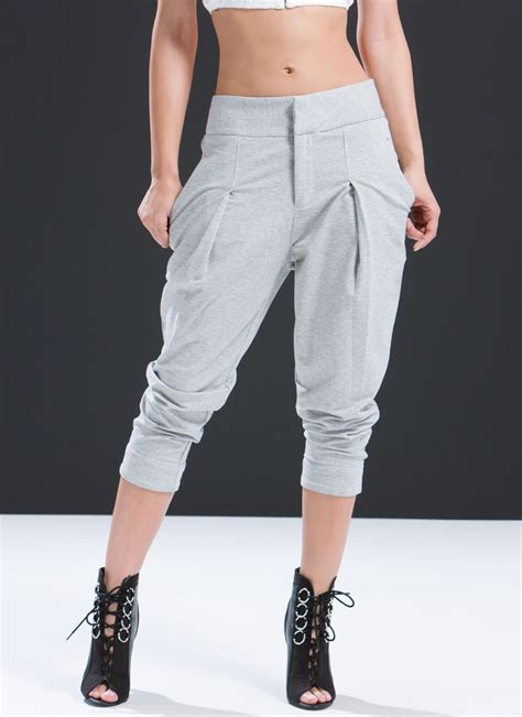 yes pleats heathered capri pants grey fashion joggers women jogger pants casual winter outfits