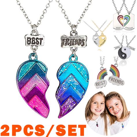 Kids Bff Necklaces For 2 Split Heart Necklace Best Friends Forever