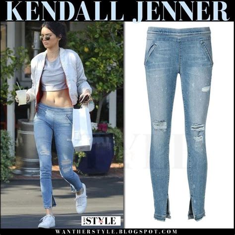 Kendall Jenner In White Satin Bomber Jacket And Ripped Skinny Jeans