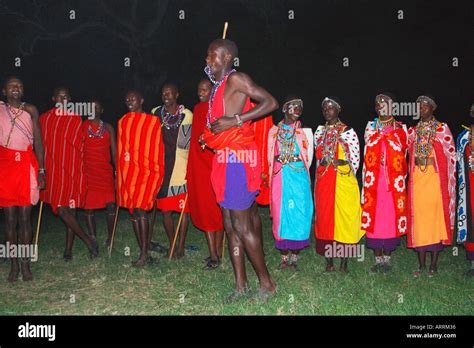 Masai Warriors And Women Dancing At Night Masai Mara National Nature