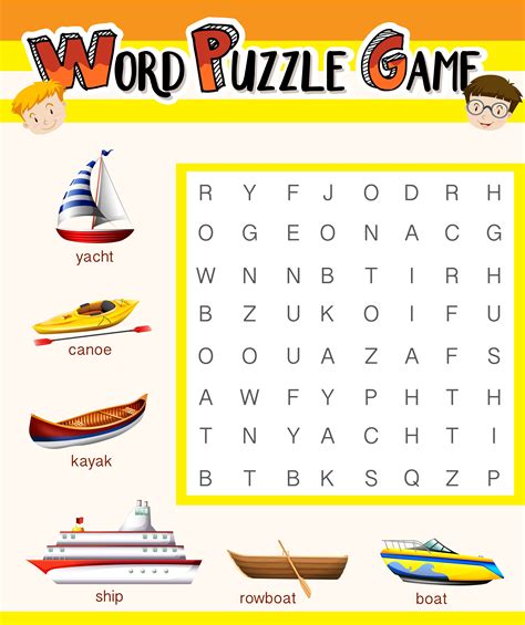 Word Puzzle Game Template With Water Transportations 448187 Vector Art