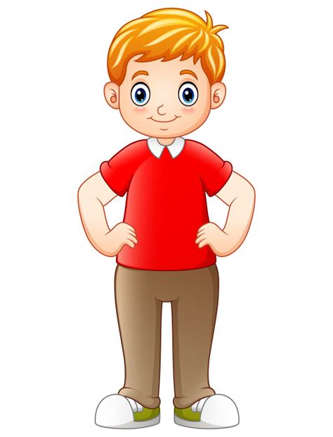 Cartoon Boy Standing And Holding Hands On Hips Vector