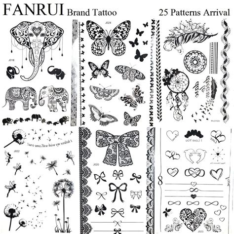 Sexy Summer Bowknot Black Tattoo Stickers Butterfly Henna Lace Hands