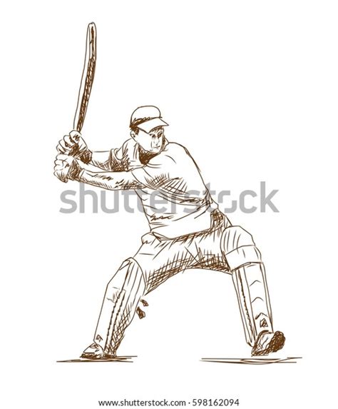 Hand Drawn Sketch Cricket Player Playing Stock Vector Royalty Free