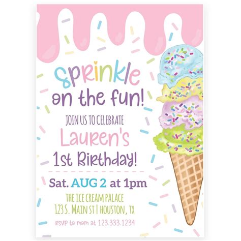 Ice Cream Invitation Forever Your Prints Ice Cream Birthday Party Theme Ice Cream Theme Th